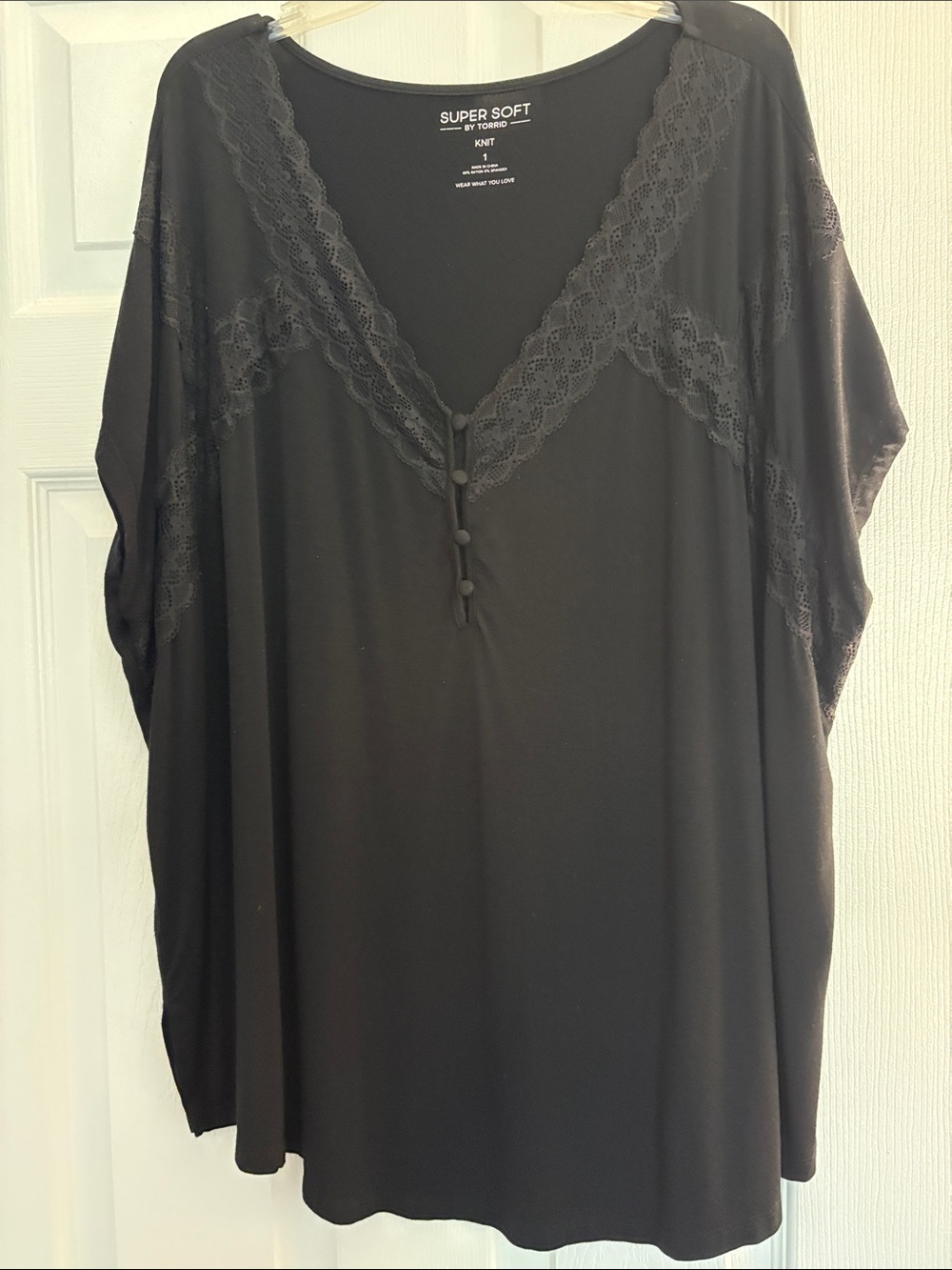 Super Soft Black Lace V-Neck Knit Top